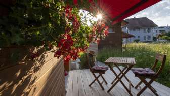 Aussenansicht, Morgenstimmung, Fiechtehüsli